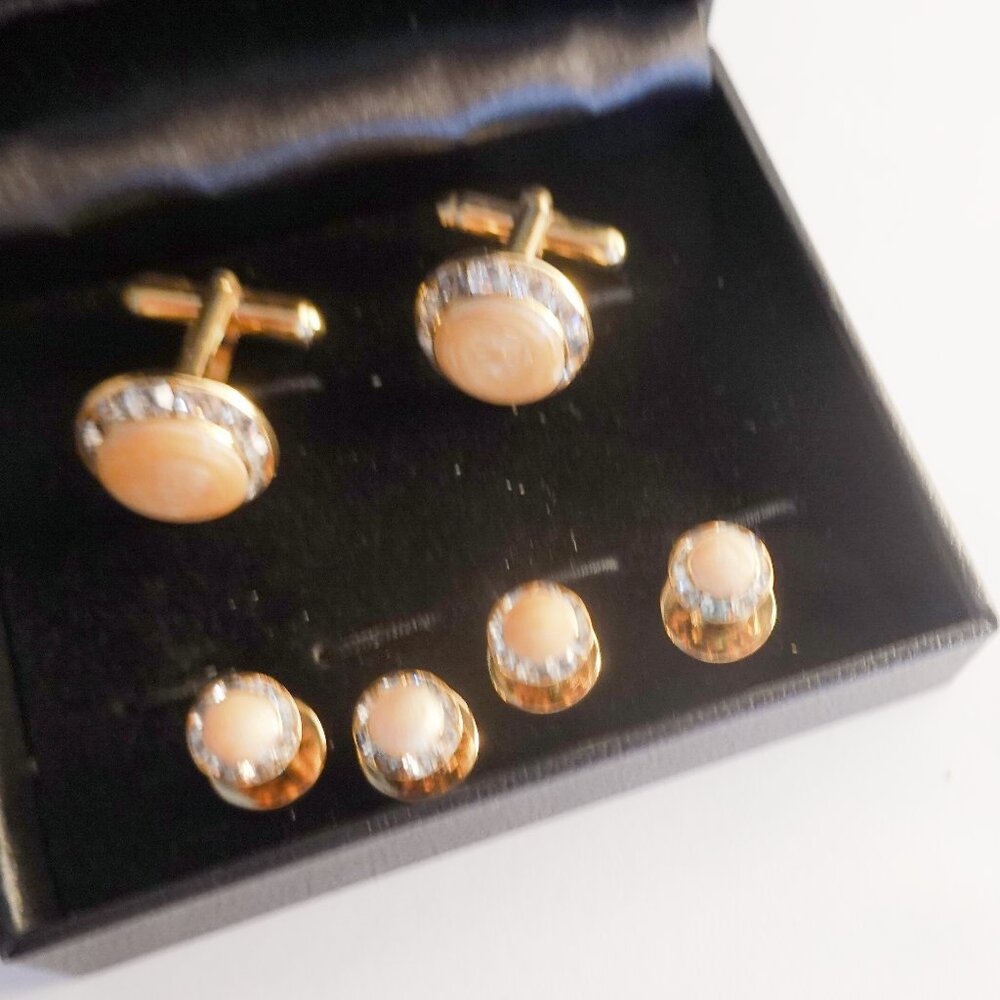 Crystal Cufflinks and Studs Yellow Center Stone